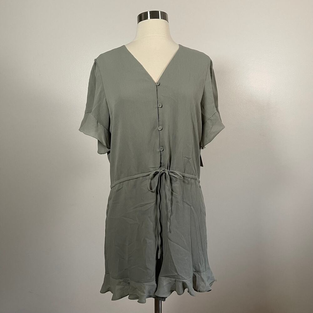 Anna Grace • Button Front Romper Sage Green